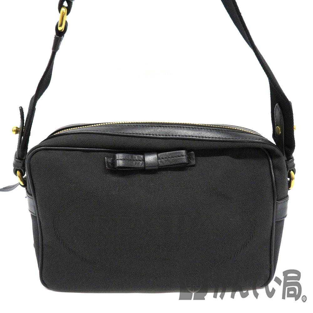 PRADA Shoulder Bag Canvas Rion Black